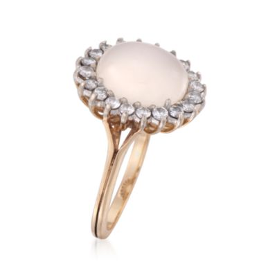 C. 1980 Vintage Cabochon Moonstone and .65 ct. t.w. Diamond Ring in 14kt Yellow Gold. Size 7 &mdash; Alt Image 3