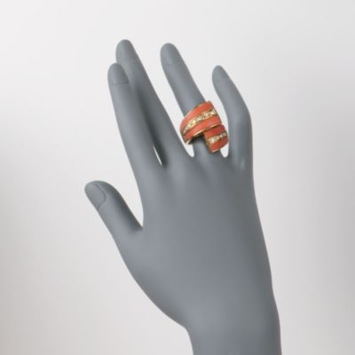 C. 1980 Vintage Coral and .50 ct. t.w. Diamond Bypass Ring in 18kt Yellow Gold. Size 7.5 &mdash; Alt Image 2