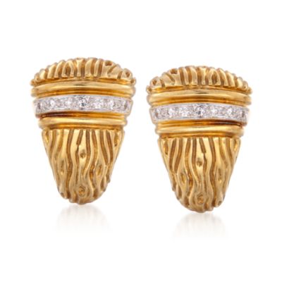 C. 1980 Vintage Cassis .50 ct. t.w. Diamond J-Hoop Earrings in 18kt Yellow Gold &mdash; Alt Image 1