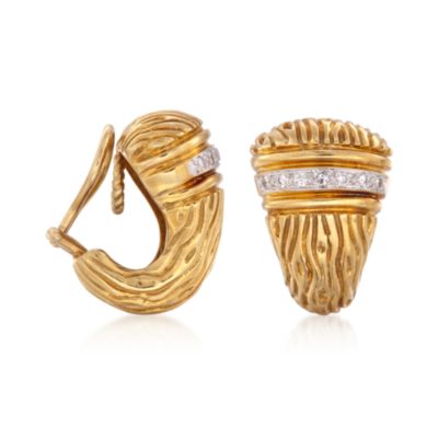 C. 1980 Vintage Cassis .50 ct. t.w. Diamond J-Hoop Earrings in 18kt Yellow Gold &mdash; Alt Image 3
