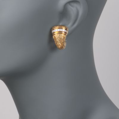 C. 1980 Vintage Cassis .50 ct. t.w. Diamond J-Hoop Earrings in 18kt Yellow Gold &mdash; Alt Image 2