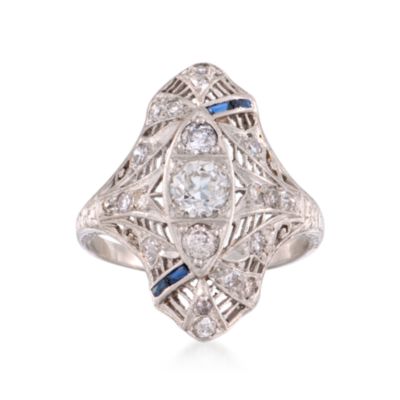 C. 1990 Vintage Faux Sapphire and .95 ct. t.w. Diamond Dinner Ring in Platinum. Size 6.5 &mdash; Alt Image 1