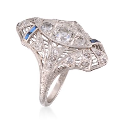 C. 1990 Vintage Faux Sapphire and .95 ct. t.w. Diamond Dinner Ring in Platinum. Size 6.5 &mdash; Alt Image 3
