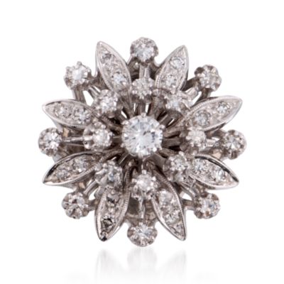 C. 1950 Vintage 1.05 ct. t.w. Diamond Cluster Ring in 14kt White Gold. Size 4.5 &mdash; Alt Image 1