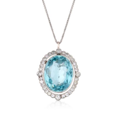 C. 1950 Vintage 46.50 Carat Aquamarine and 3.60 ct. t.w. Diamond Pin Pendant Necklace in 14kt White Gold. 16" &mdash; Alt Image 1