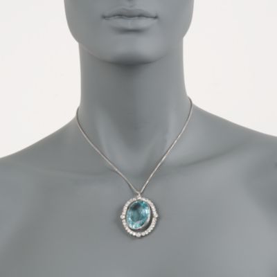 C. 1950 Vintage 46.50 Carat Aquamarine and 3.60 ct. t.w. Diamond Pin Pendant Necklace in 14kt White Gold. 16" &mdash; Alt Image 2