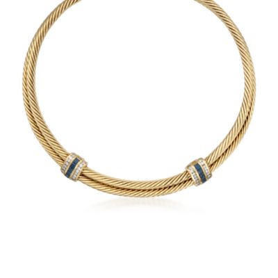 C. 2000 Vintage David Yurman 2.50 ct. t.w. Sapphire and 1.15 ct. t.w. Diamond Collar Cuff Necklace in 14kt Yellow Gold. 14" &mdash; Alt Image 1
