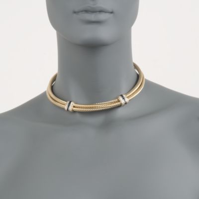 C. 2000 Vintage David Yurman 2.50 ct. t.w. Sapphire and 1.15 ct. t.w. Diamond Collar Cuff Necklace in 14kt Yellow Gold. 14" &mdash; Alt Image 2