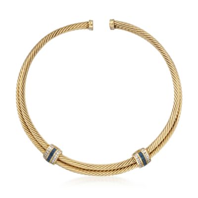 C. 2000 Vintage David Yurman 2.50 ct. t.w. Sapphire and 1.15 ct. t.w. Diamond Collar Cuff Necklace in 14kt Yellow Gold. 14" &mdash; Alt Image 3
