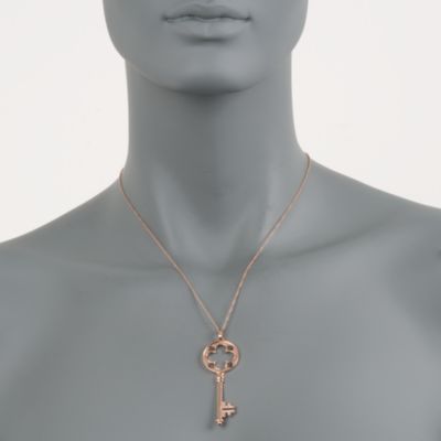 C. 2000 Vintage Black and White Diamond Key Pendant Necklace in 14kt Rose Gold. 18" &mdash; Alt Image 2