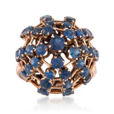C. 1950 Vintage 5.75 ct. t.w. Sapphire Cluster Ring in 10kt Yellow Gold. Size 7.5 &mdash; Alt Image 1