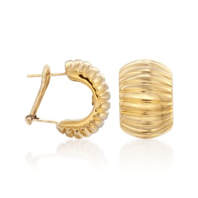 Roberto Coin 18kt Yellow Gold Large Ribbed Hoop Earrings &mdash; Alt Image 3