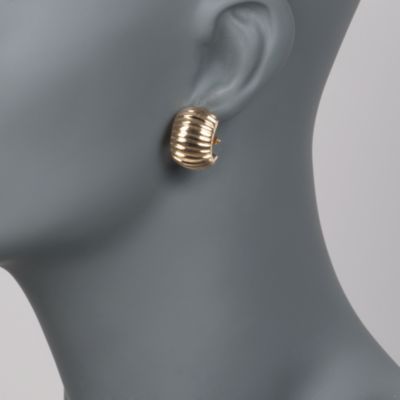 Roberto Coin 18kt Yellow Gold Large Ribbed Hoop Earrings &mdash; Alt Image 2