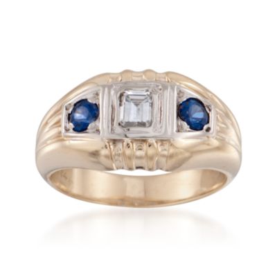 C. 1970 Vintage .50 ct. t.w. Sapphire and .40 Carat Diamond Ring in 14kt Yellow Gold. Size 6 &mdash; Alt Image 1