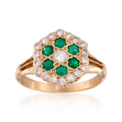 C. 1990 Vintage .50 ct. t.w. Emerald and .40 ct. t.w. Diamond Ring in 14kt Yellow Gold. Size 6.5 &mdash; Alt Image 1
