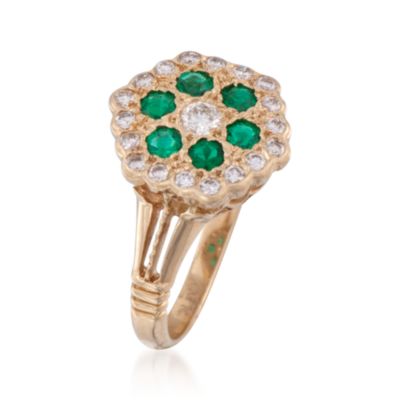 C. 1990 Vintage .50 ct. t.w. Emerald and .40 ct. t.w. Diamond Ring in 14kt Yellow Gold. Size 6.5 &mdash; Alt Image 3