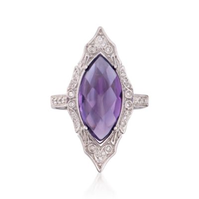 C. 1990 Vintage 6.00 Carat Amethyst and .20 ct. t.w. Diamond Cocktail Ring in 14kt White Gold. Size 10 &mdash; Alt Image 1