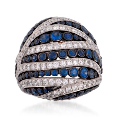 C. 1990 Vintage Asprey Design 4.00 ct. t.w. Sapphire and 4.00 ct. t.w. Diamond Dome Ring in 18kt White Gold. Size 6.5 &mdash; Alt Image 1