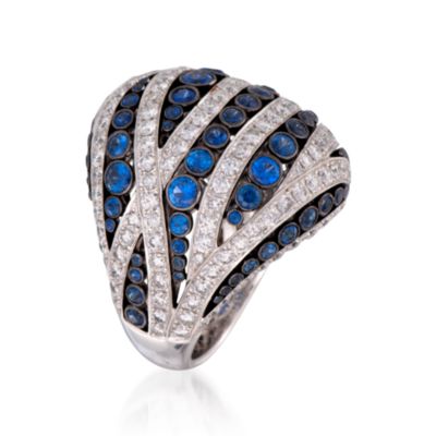C. 1990 Vintage Asprey Design 4.00 ct. t.w. Sapphire and 4.00 ct. t.w. Diamond Dome Ring in 18kt White Gold. Size 6.5 &mdash; Alt Image 3
