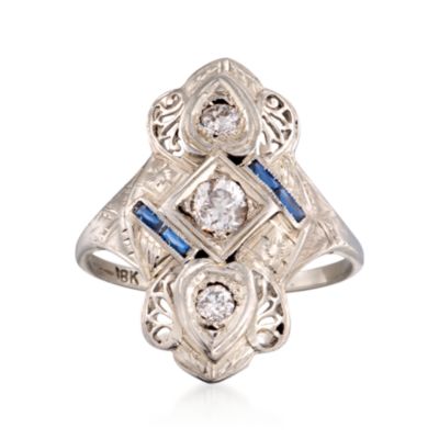 C. 1950 Vintage .20 ct. t.w. Sapphire and .65 ct. t.w. Diamond Dinner Ring in 18kt White Gold. Size 8 &mdash; Alt Image 1