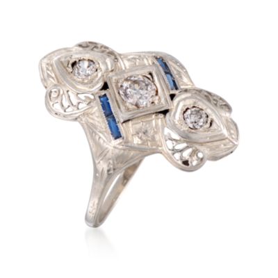 C. 1950 Vintage .20 ct. t.w. Sapphire and .65 ct. t.w. Diamond Dinner Ring in 18kt White Gold. Size 8 &mdash; Alt Image 3