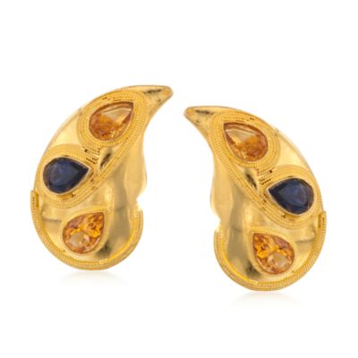 C. 1980 Vintage 8.00 ct. t.w. Citrine Earrings With Iolite in 18kt Yellow Gold &mdash; Alt Image 1