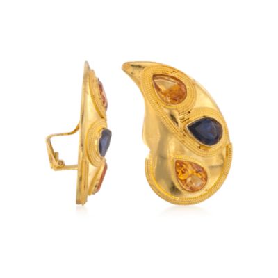 C. 1980 Vintage 8.00 ct. t.w. Citrine Earrings With Iolite in 18kt Yellow Gold &mdash; Alt Image 3