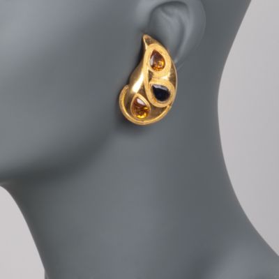 C. 1980 Vintage 8.00 ct. t.w. Citrine Earrings With Iolite in 18kt Yellow Gold &mdash; Alt Image 2