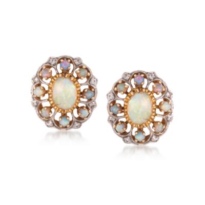 C. 1970 Vintage Opal and .35 ct. t.w. Diamond Earrings in 14kt Yellow Gold &mdash; Alt Image 1