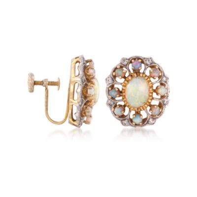 C. 1970 Vintage Opal and .35 ct. t.w. Diamond Earrings in 14kt Yellow Gold &mdash; Alt Image 3