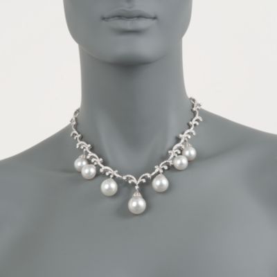 South Sea Pearl and 12.15 ct. t.w. Diamond Necklace in 18kt White Gold. 16" &mdash; Alt Image 2