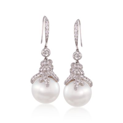 14.5mm South Sea Pearl and 2.16 ct. t.w. Diamond Earrings in 18kt White Gold &mdash; Alt Image 1