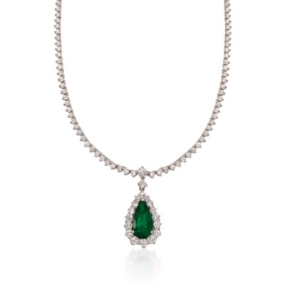 4.20 Carat Emerald and 5.10 ct. t.w. Diamond Necklace in 18kt White Gold. 16" &mdash; Alt Image 1