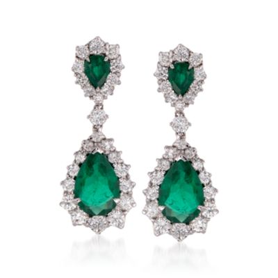6.91 ct. t.w. Emerald and 3.60 ct. t.w. Diamond Drop Earrings in 18kt White Gold &mdash; Alt Image 1