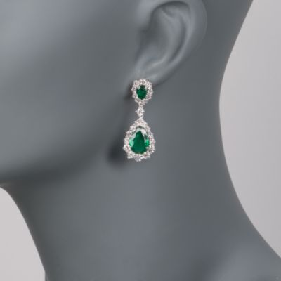 6.91 ct. t.w. Emerald and 3.60 ct. t.w. Diamond Drop Earrings in 18kt White Gold &mdash; Alt Image 2