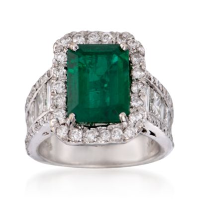 4.05 Carat Emerald and 2.56 ct. t.w. Diamond Ring in 18kt White Gold &mdash; Alt Image 1