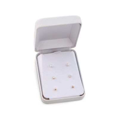 Set of Three Pairs of Earrings With Cultured Pearls and CZs in 14kt Yellow Gold  &mdash; Alt Image 6