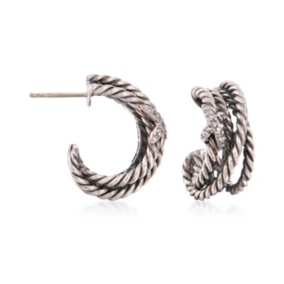 C. 2000 Vintage David Yurman .12 ct. t.w. Diamond "X" Hoop Earrings in Sterling Silver &mdash; Alt Image 1