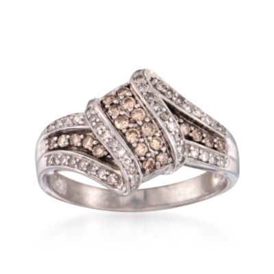 C. 2000 Vintage .60 ct. t.w. Brown and White Diamond Ribbon Ring in 10kt White Gold. Size 7 &mdash; Alt Image 1