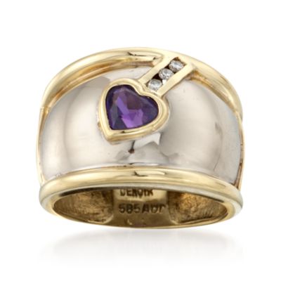 C. 1990 Vintage .50 Carat Amethyst Heart Ring With Diamonds in 14kt Two-Tone Gold. Size 6.5 &mdash; Alt Image 1