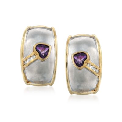 C. 1990 Vintage Denoir 1.00 ct. t.w. Amethyst Heart Hoop Earrings With Diamonds in 14kt Two-Tone Gold &mdash; Alt Image 1