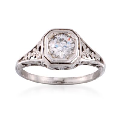 C. 1950 Vintage .50 Carat Diamond Solitaire Ring in 18kt White Gold. Size 5 &mdash; Alt Image 1