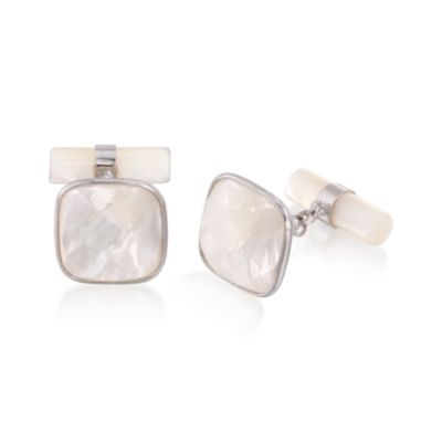 Mother-Of-Pearl Bezel-Set Cufflinks in Sterling Silver  &mdash; Alt Image 1