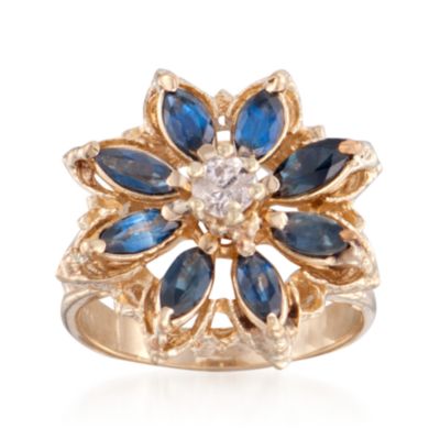 C. 1970 Vintage 1.70 ct. t.w. Sapphire and .20 Carat Diamond Ring in 14kt Yellow Gold. Size 5 &mdash; Alt Image 1
