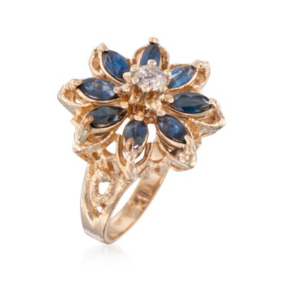 C. 1970 Vintage 1.70 ct. t.w. Sapphire and .20 Carat Diamond Ring in 14kt Yellow Gold. Size 5 &mdash; Alt Image 3