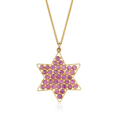 C. 1990 Vintage 3.30 ct. t.w. Ruby Star Pendant Necklace in 14kt Yellow Gold. 18" &mdash; Alt Image 1