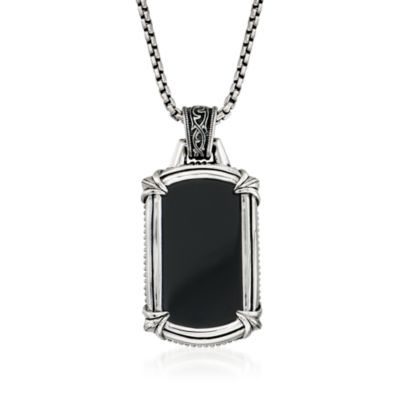 Scott Kay Men's Rectangular Black Onyx Dog Tag Pendant Necklace in Sterling Silver. 26" &mdash; Alt Image 1