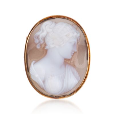 C. 1930 Vintage Carved Agate Cameo Pin in 14kt Yellow Gold &mdash; Alt Image 1