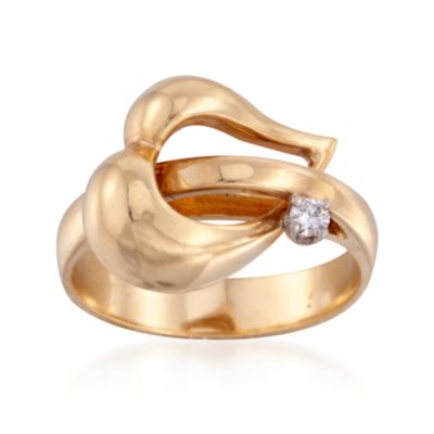 C. 1990 Vintage Dankner Heart Motif Diamond Ring in 14kt Yellow Gold. Size 6.5 &mdash; Alt Image 1