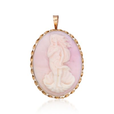 C. 1970 Vintage Carved Shell Cameo Pin Pendant in 14kt Yellow Gold &mdash; Alt Image 1